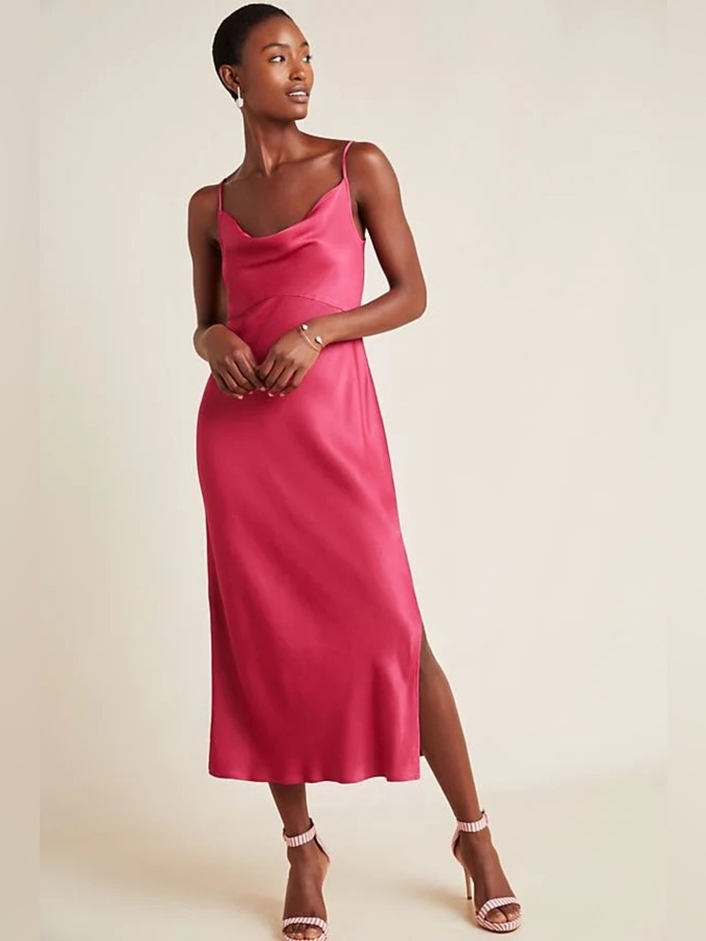 Anthropologie bias Satin Cowl Slip Dress - Berry xs